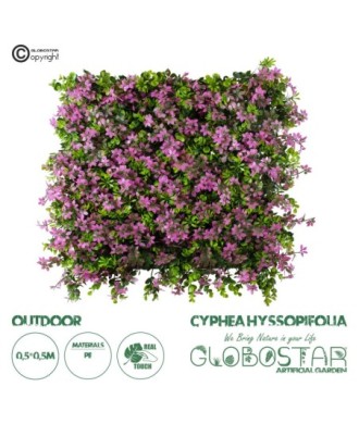 GloboStar® Artificial Garden CYPHEA HYSSOPIFOLIA 20350 Τεχνητό Διακοσμητικό Πάνελ Λουλουδιών - Κάθετος Κήπος σύνθεση Άνθος Κουφέας Μ50 x Π50 x Υ11cm